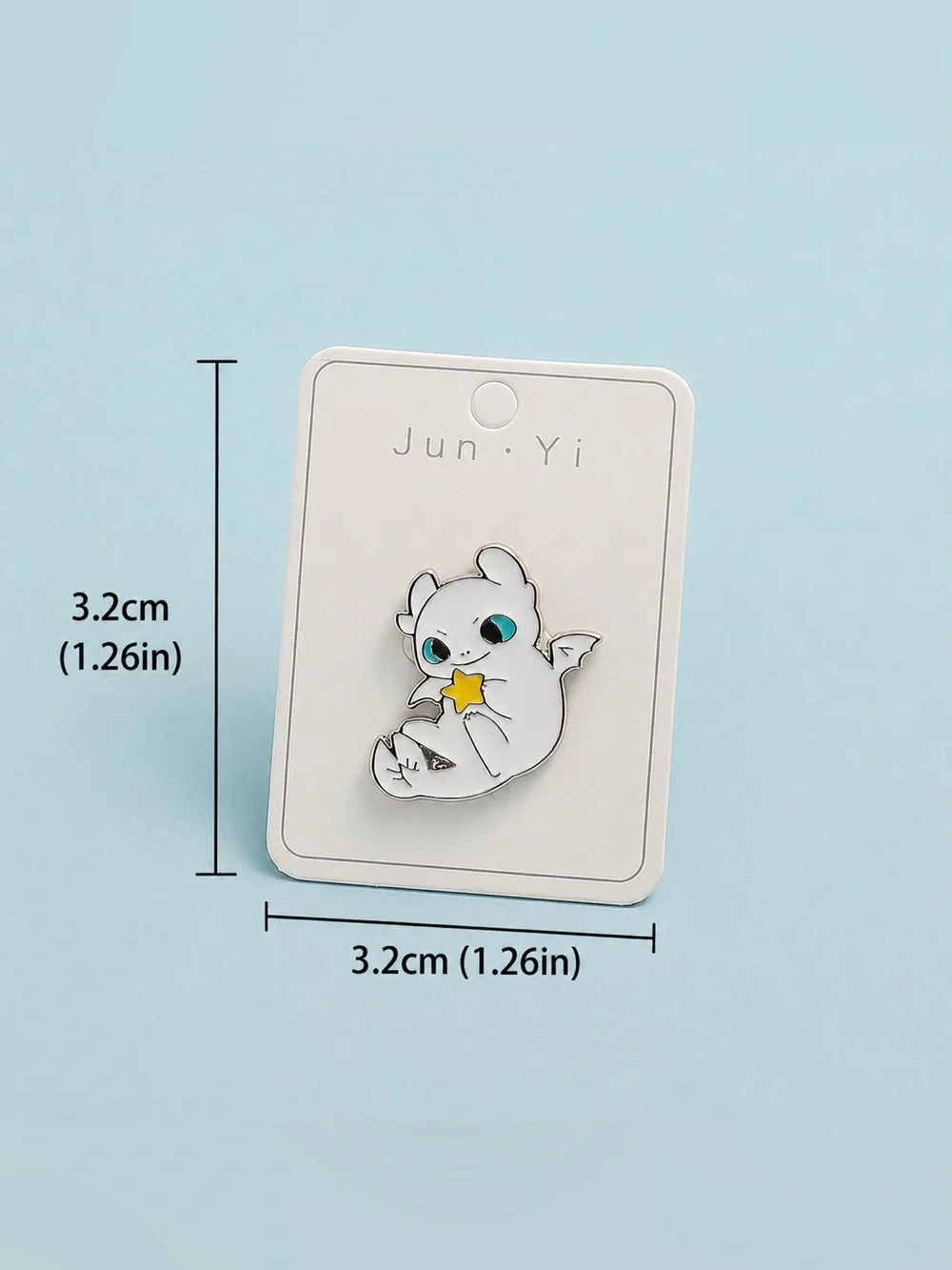 Cute White Dragon Holding Yellow Star Enamel Pin | Fantasy Baby Dragon Lapel Pin